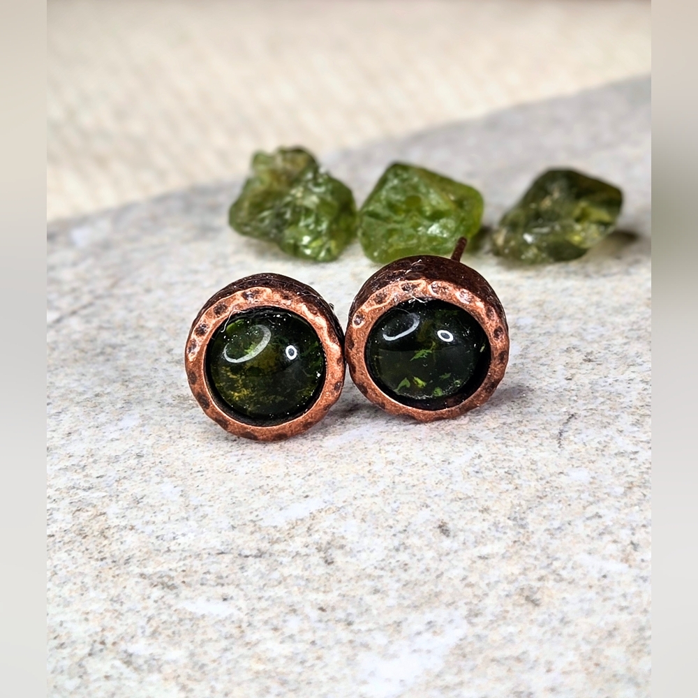 4.10 Approx Total Carats Peridot In Hammered Antique Copper Stud Earrings